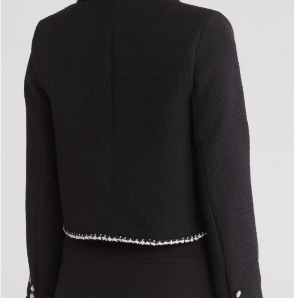 Ellen Tracy Black Boucle Blazer Pearl Buttons NWT L French Style Tweed Trim - Picture 6 of 14